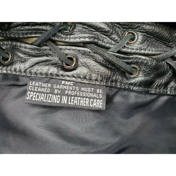 FMC Black Leather Button Side Tassel 2 Inside & Outside Pockets Size 38 Vest - Picture 10 of 12